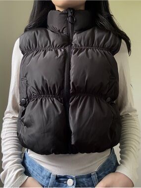 FB SISTER Puffer Vest Jacket Cropped High Collar Black